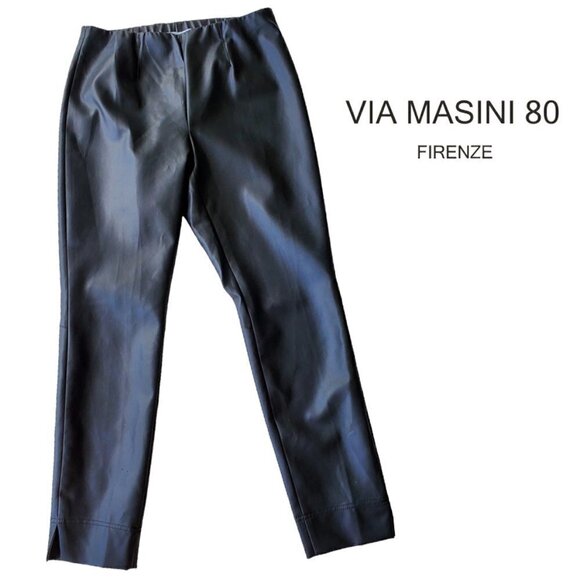 Via Masini 80 Faux Leather Pull on Pants Black Made in Italy Size 44 - Picture 1 of 16
